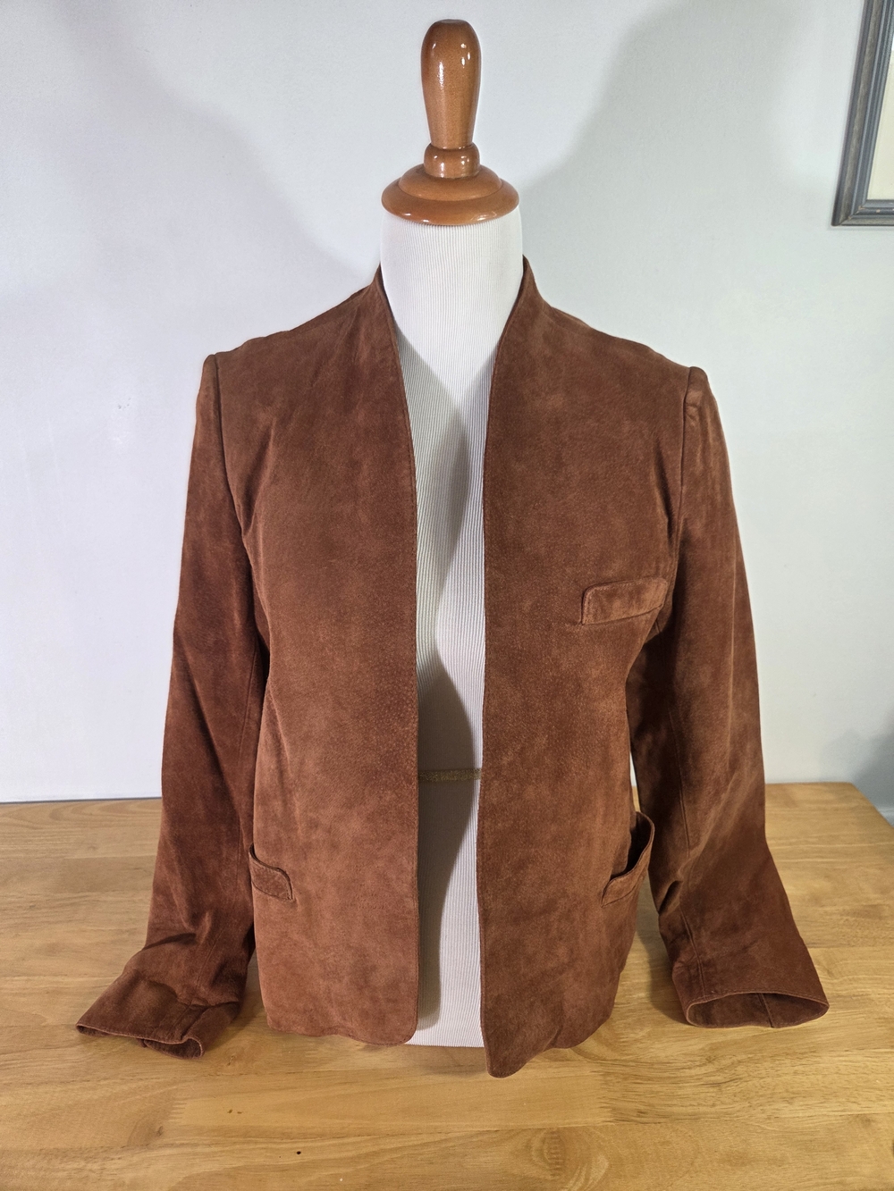 Brown Suede Leather Open-Front Jacket